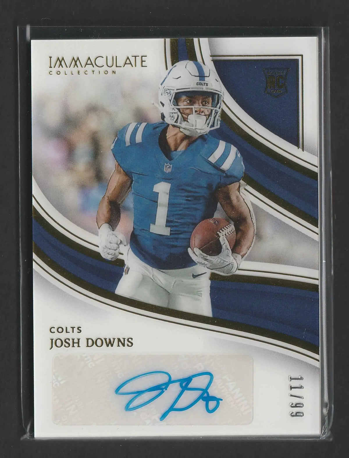 Josh Downs 2023 Panini Immaculate Collection Rookie Autographs trading card mit blauem unterschriftfenster und nummer 11 von 99