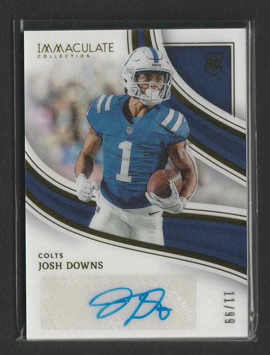 Josh Downs 2023 Panini Immaculate Collection Rookie Autographs trading card mit blauem unterschriftfenster und nummer 11 von 99