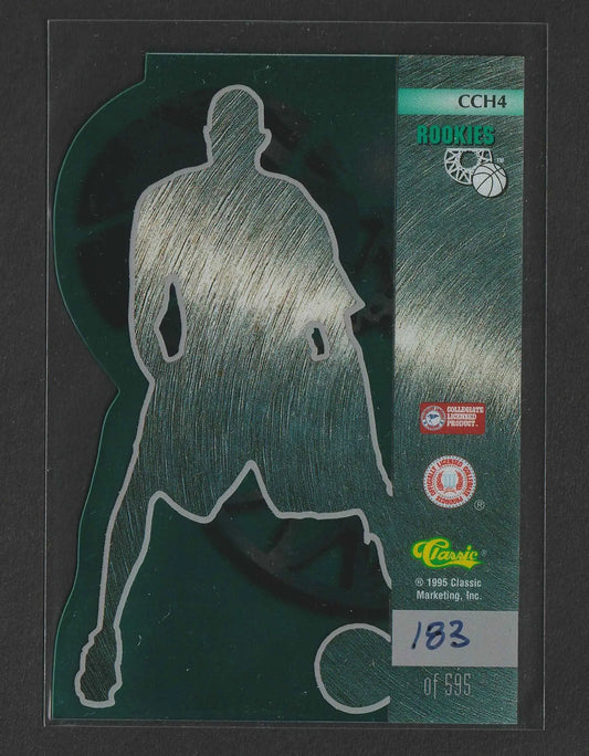 Grüne durchscheinende basketball-sammelkarte mit silberner spielersilhouette kevin garnett 1995 classic rookies clear cuts