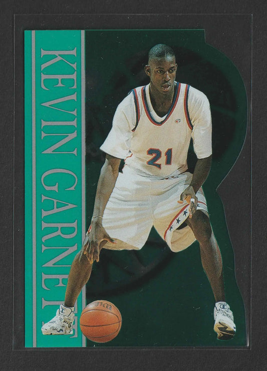 Kevin garnett basketball trading card 1995 classic rookies clear cuts nummer 21 in weißem trikot mit orangem ball