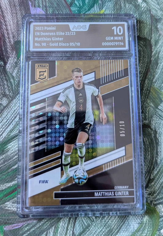 2023 panini donruss elite baseballkarte mit matthias ginter in deutschland trikot, gold schwarz verpackt