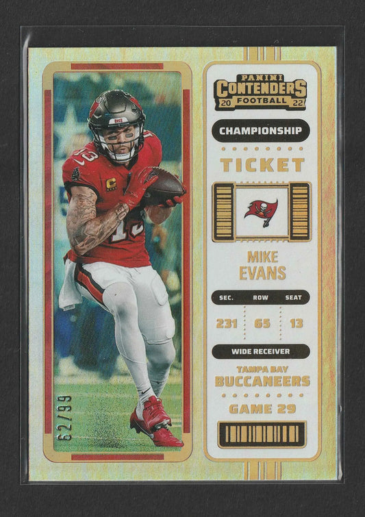 Mik e evans 2022 panini contenders championship ticket silber 62 von 99 mit glänzendem gold und silber rand in tampa bay buccaneers uniform