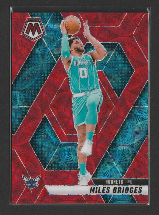 Vibrante rot-teal geometrische basketball trading card von miles bridges in teal hornets jersey nummer 0 mit orange ball