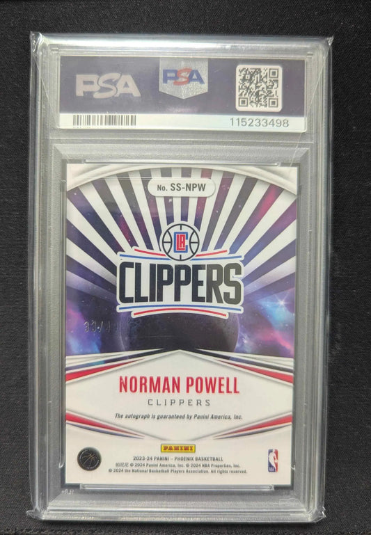 Norman powell 2023-24 panini phoenix basketball trading card orange autograph 33 von 49 psa 10 clippers in schutzhülle