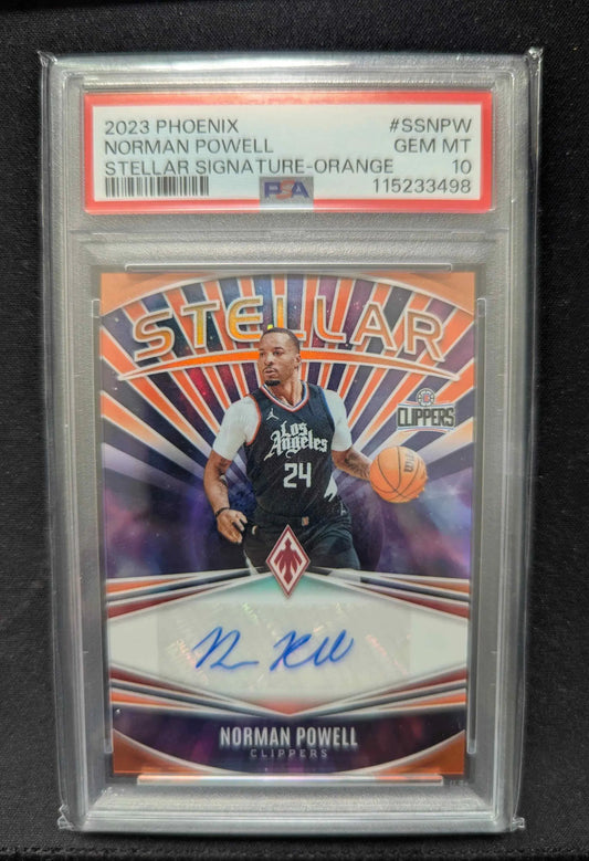 Norman powell 2023 24 phoenix stellar signatures orange autographed basketball card graded psa gem mt 10