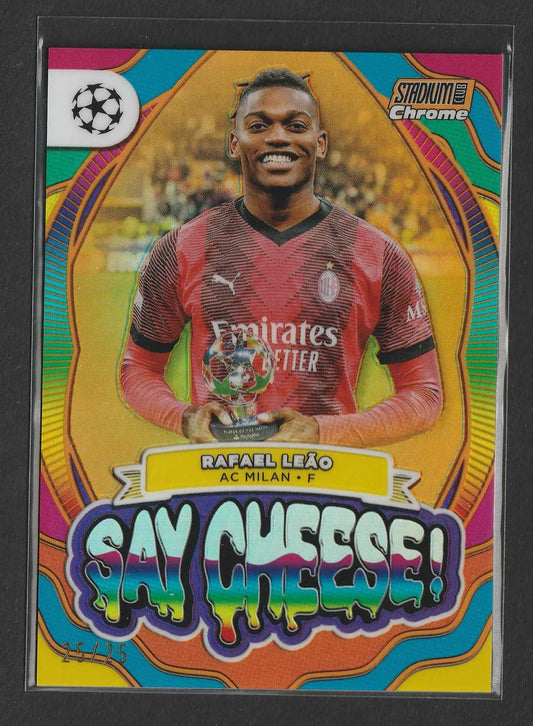Rafael leão ac milan trading card mit lebendigem regenbogen-gradient rahmen und say cheese design 25 von 25