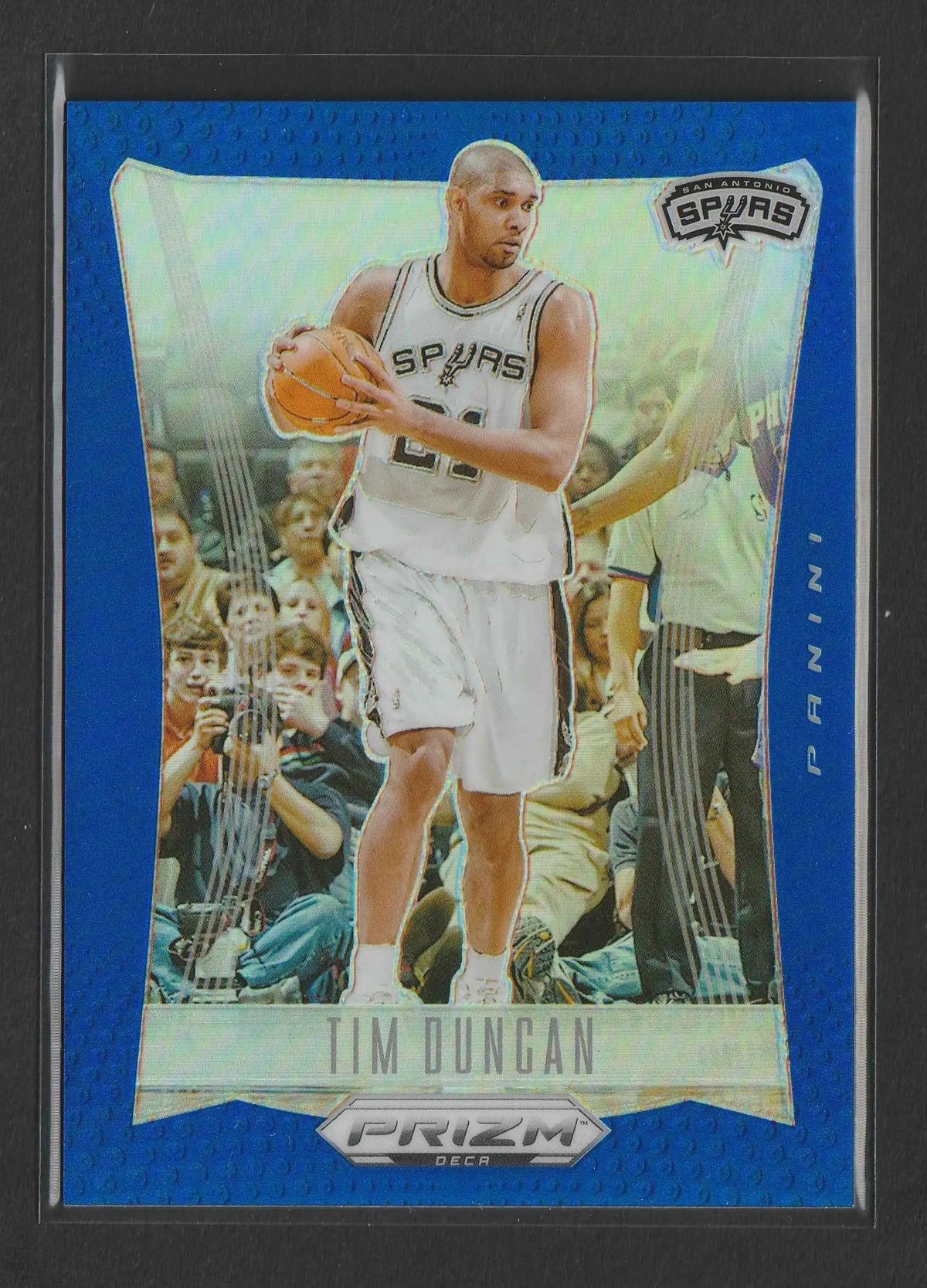 Tim duncan 2023-24 panini prizm deca blaue panini prizm trading card mit san antonio spurs weißem trikot nummer 21